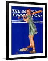 "Girl at Bat," Saturday Evening Post Cover, August 10, 1940-Douglas Crockwell-Framed Giclee Print