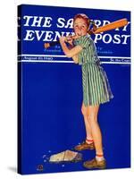 "Girl at Bat," Saturday Evening Post Cover, August 10, 1940-Douglas Crockwell-Stretched Canvas