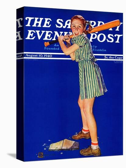 "Girl at Bat," Saturday Evening Post Cover, August 10, 1940-Douglas Crockwell-Stretched Canvas