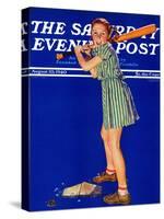 "Girl at Bat," Saturday Evening Post Cover, August 10, 1940-Douglas Crockwell-Stretched Canvas