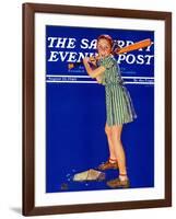 "Girl at Bat," Saturday Evening Post Cover, August 10, 1940-Douglas Crockwell-Framed Giclee Print