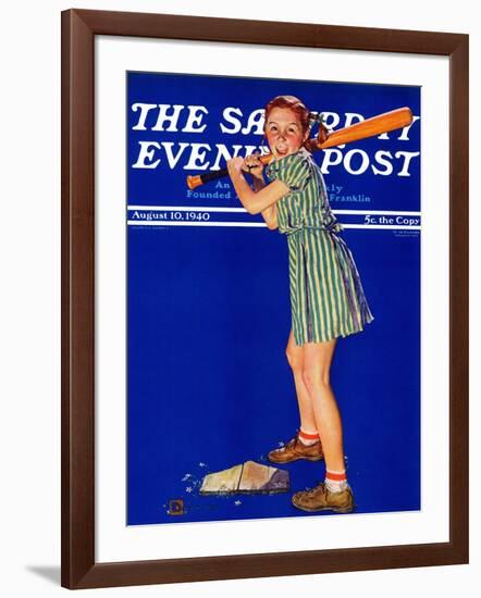 "Girl at Bat," Saturday Evening Post Cover, August 10, 1940-Douglas Crockwell-Framed Giclee Print