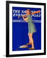 "Girl at Bat," Saturday Evening Post Cover, August 10, 1940-Douglas Crockwell-Framed Giclee Print
