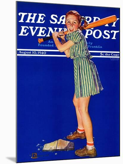 "Girl at Bat," Saturday Evening Post Cover, August 10, 1940-Douglas Crockwell-Mounted Giclee Print