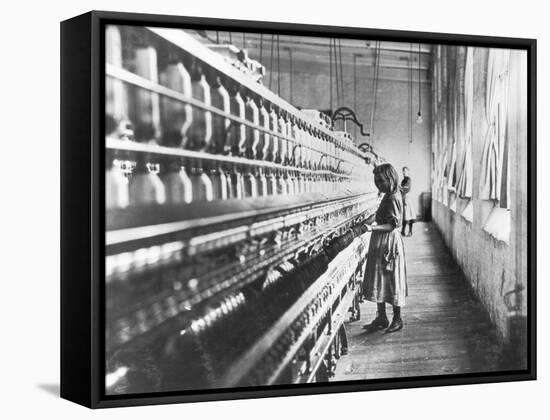 Girl at Spinning Machine-Lewis Wickes Hine-Framed Stretched Canvas