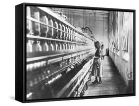 Girl at Spinning Machine-Lewis Wickes Hine-Framed Stretched Canvas