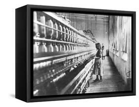 Girl at Spinning Machine-Lewis Wickes Hine-Framed Stretched Canvas