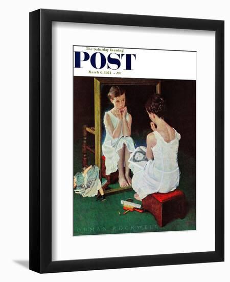 "Girl at the Mirror" Saturday Evening Post Cover, March 6,1954-Norman Rockwell-Framed Premium Giclee Print