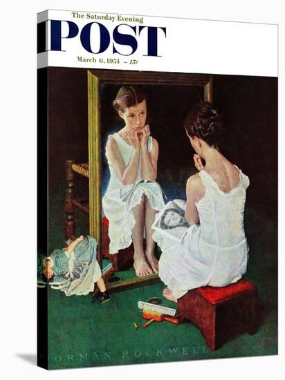 "Girl at the Mirror" Saturday Evening Post Cover, March 6,1954-Norman Rockwell-Stretched Canvas