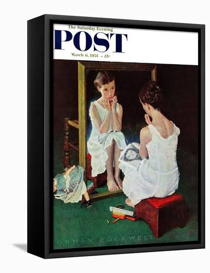 "Girl at the Mirror" Saturday Evening Post Cover, March 6,1954-Norman Rockwell-Framed Stretched Canvas