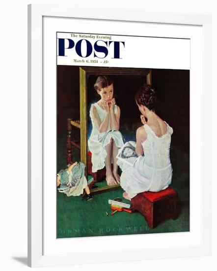 "Girl at the Mirror" Saturday Evening Post Cover, March 6,1954-Norman Rockwell-Framed Giclee Print