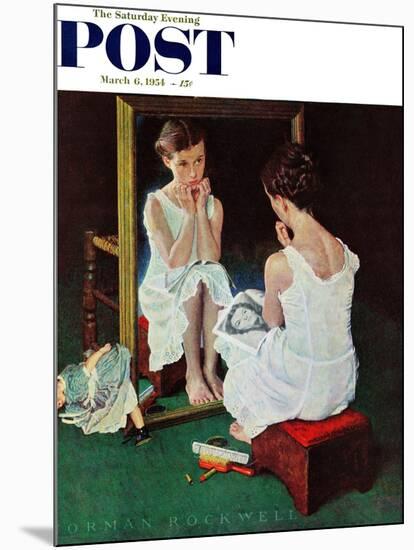 "Girl at the Mirror" Saturday Evening Post Cover, March 6,1954-Norman Rockwell-Mounted Giclee Print