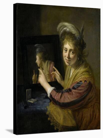 Girl at the Mirror-Paulus Moreelse-Stretched Canvas