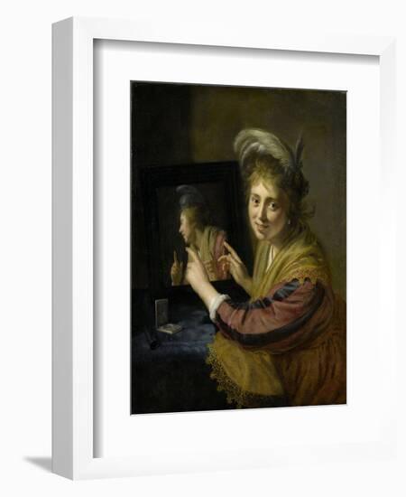 Girl at the Mirror-Paulus Moreelse-Framed Art Print