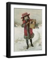 Girl, Basket of Puppies-null-Framed Art Print