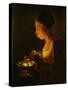 Girl Blowing on a Brazier, circa 1645-Georges de La Tour-Stretched Canvas