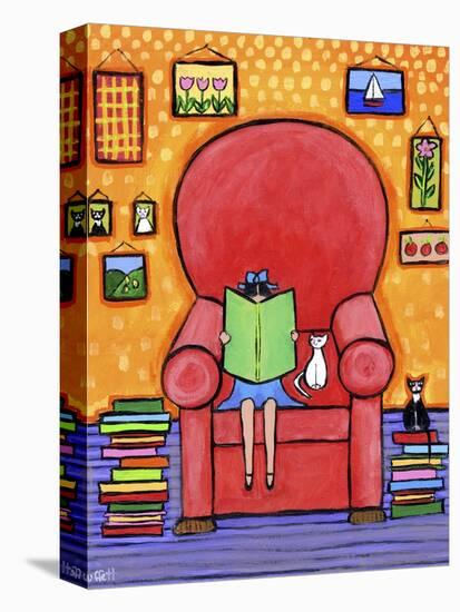 Girl Books Cats Reading Chair-Shelagh Duffett-Stretched Canvas