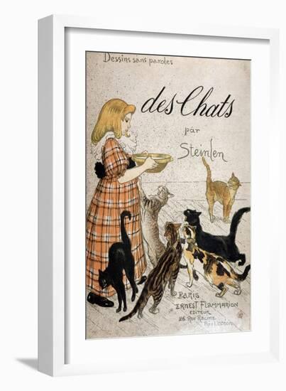Girl Bringing a Milk Bowl to Cats - Cover “” Cats” by Steinlen, N.D. 19Th.-Theophile Alexandre Steinlen-Framed Giclee Print