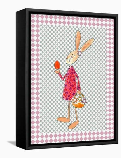 Girl Bunny with Egg and Basket-Effie Zafiropoulou-Framed Stretched Canvas