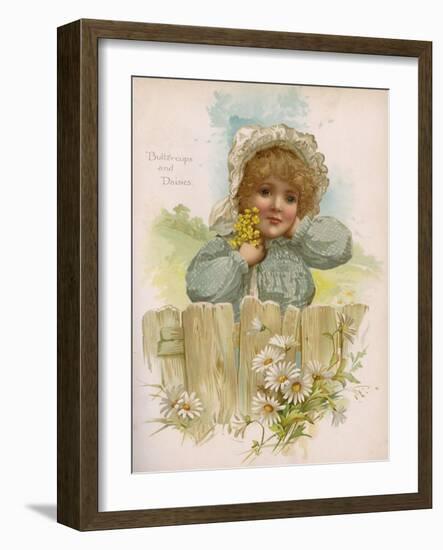 Girl, Buttercups, Daisies-Harriett M Bennett-Framed Art Print