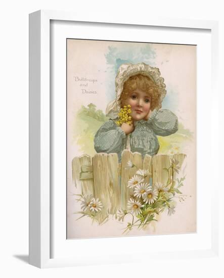 Girl, Buttercups, Daisies-Harriett M Bennett-Framed Art Print