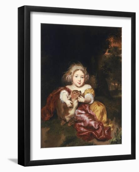 Girl Caressing a Fawn-Nicholaes Maes-Framed Giclee Print