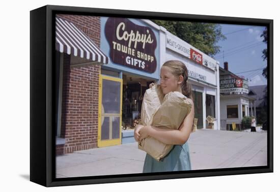 Girl Carrying Paper Shopping Bags-William P. Gottlieb-Framed Stretched Canvas