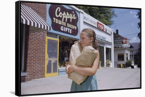 Girl Carrying Paper Shopping Bags-William P. Gottlieb-Framed Stretched Canvas