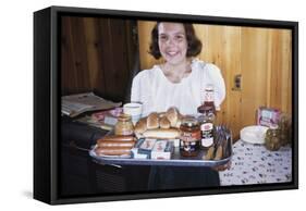 Girl Carrying Tray of Barbecue Items-William P. Gottlieb-Framed Stretched Canvas