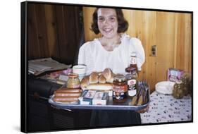 Girl Carrying Tray of Barbecue Items-William P. Gottlieb-Framed Stretched Canvas