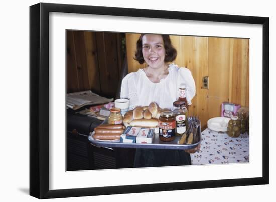 Girl Carrying Tray of Barbecue Items-William P. Gottlieb-Framed Photographic Print