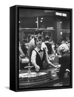 Girl Croupier at Harrah's Club-Nat Farbman-Framed Stretched Canvas