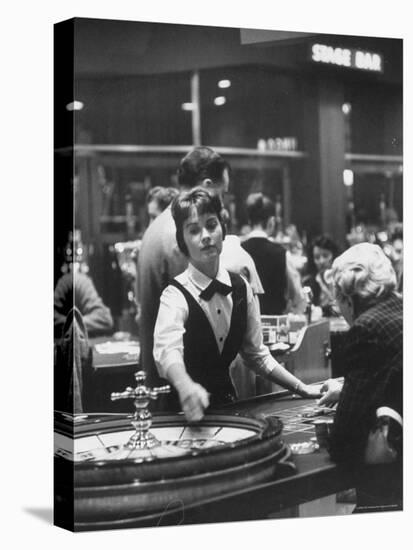 Girl Croupier at Harrah's Club-Nat Farbman-Stretched Canvas