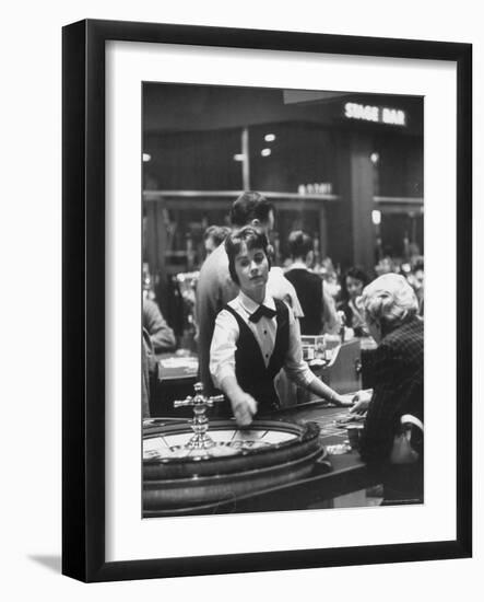 Girl Croupier at Harrah's Club-Nat Farbman-Framed Photographic Print