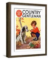 "Girl, Dog and Injured Bird," Country Gentleman Cover, November 1, 1935-Henry Hintermeister-Framed Giclee Print