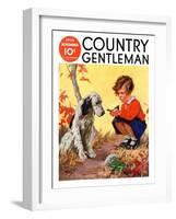 "Girl, Dog and Injured Bird," Country Gentleman Cover, November 1, 1935-Henry Hintermeister-Framed Giclee Print