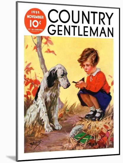 "Girl, Dog and Injured Bird," Country Gentleman Cover, November 1, 1935-Henry Hintermeister-Mounted Giclee Print