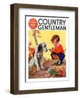 "Girl, Dog and Injured Bird," Country Gentleman Cover, November 1, 1935-Henry Hintermeister-Framed Giclee Print