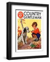 "Girl, Dog and Injured Bird," Country Gentleman Cover, November 1, 1935-Henry Hintermeister-Framed Giclee Print