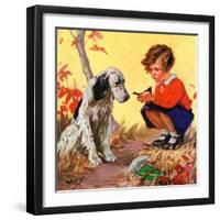 "Girl, Dog and Injured Bird,"November 1, 1935-Henry Hintermeister-Framed Giclee Print