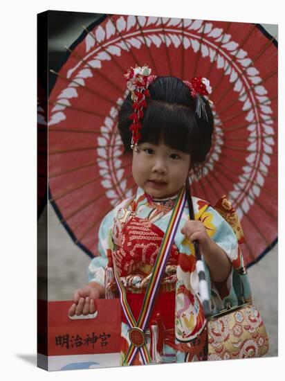 Girl Dressed in Kimono, Shichi-Go-San Festival (Festival for Three, Five, Seven Year Old Children)-null-Stretched Canvas