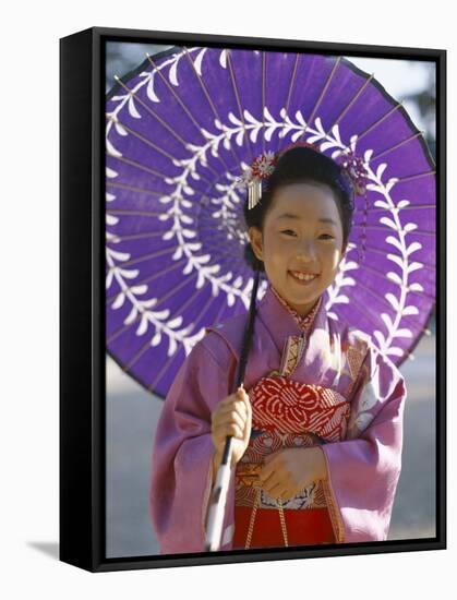 Girl Dressed in Kimono, Shichi-Go-San Festival (Festival for Three, Five, Seven Year Old Children)-null-Framed Stretched Canvas