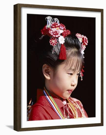 Girl Dressed in Kimono, Shichi-Go-San Festival (Festival for Three, Five, Seven Year Old Children)-null-Framed Premium Photographic Print