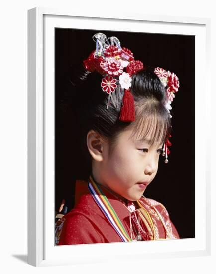 Girl Dressed in Kimono, Shichi-Go-San Festival (Festival for Three, Five, Seven Year Old Children)-null-Framed Premium Photographic Print