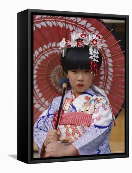 Girl Dressed in Kimono, Shichi-Go-San Festival (Festival for Three, Five, Seven Year Old Children)-null-Framed Stretched Canvas