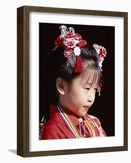 Girl Dressed in Kimono, Shichi-Go-San Festival (Festival for Three, Five, Seven Year Old Children)-null-Framed Photographic Print