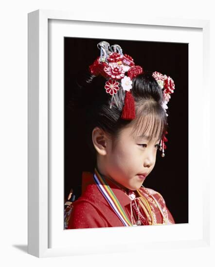 Girl Dressed in Kimono, Shichi-Go-San Festival (Festival for Three, Five, Seven Year Old Children)-null-Framed Photographic Print