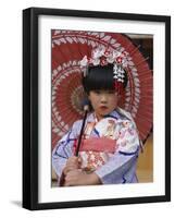 Girl Dressed in Kimono, Shichi-Go-San Festival (Festival for Three, Five, Seven Year Old Children)-null-Framed Photographic Print