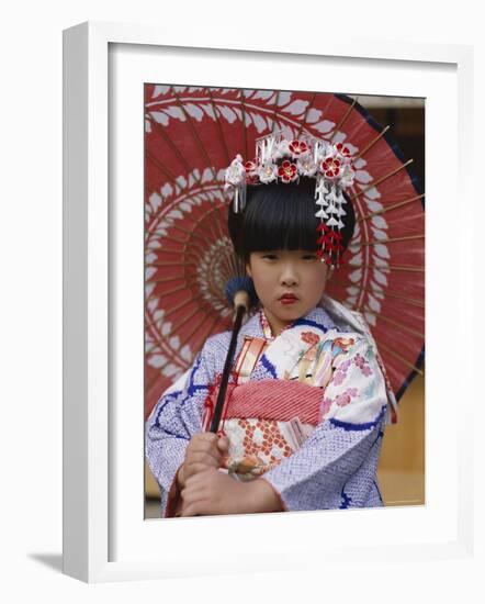 Girl Dressed in Kimono, Shichi-Go-San Festival (Festival for Three, Five, Seven Year Old Children)-null-Framed Photographic Print