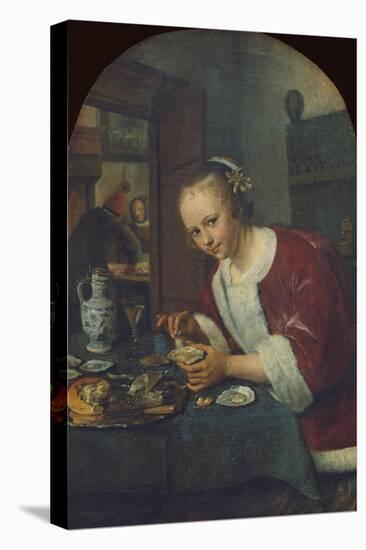 Girl Eating Oysters, about 1658-60-Jan Havicksz. Steen-Stretched Canvas